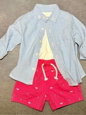 The Children’s Place Shirt | Carter’s Bodysuit + Shorts | 6-9M Outfit | 3PC  Set